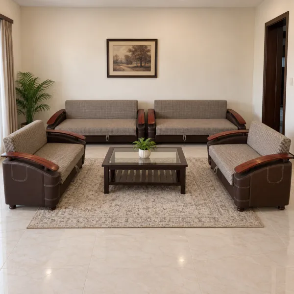 Set of 4 Sofa Cum Beds With Wood Arms