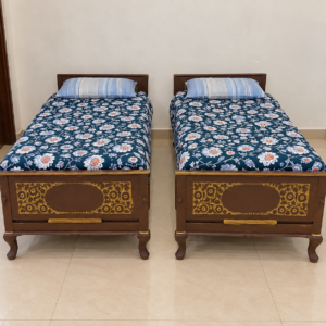 Set of 2 Single Beds with Gold Floral Trim Footboards