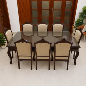 Wood Dining Table Set With 8 Chairs Glass Top