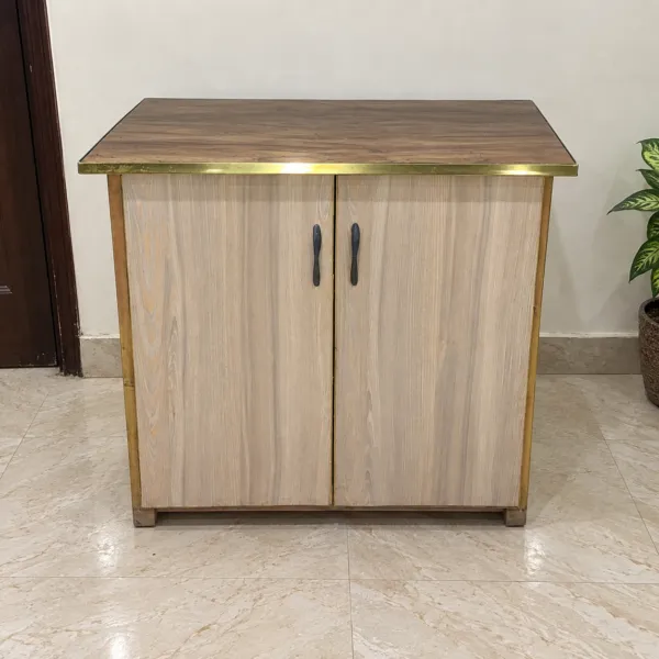 Wood Grain Two Door Cabinet on Iron Stand
