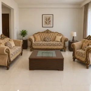 Ornate Gold Carved 6 Seater Sofa Set With Coffee Tables
