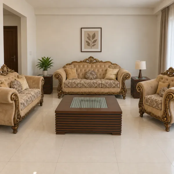 Carved Gold Sofa Set With Coffee Tables