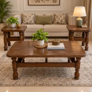 Wood Coffee Table Set With Turned Legs