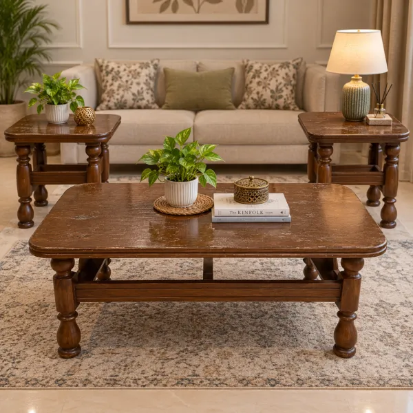 Wood Coffee Table Set With Turned Legs