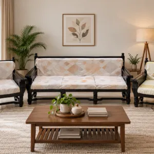 5 seater black wooden sofa set