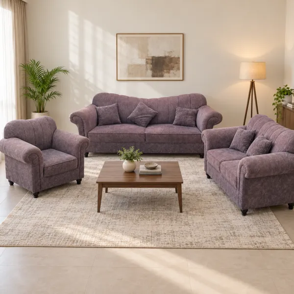 6 Seater Light Purple Fabric Sofa Set