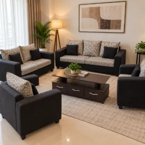 Black and White Fabric Sofa Set 7 Seater 3+2+1+1 with Loose Seat Cushions