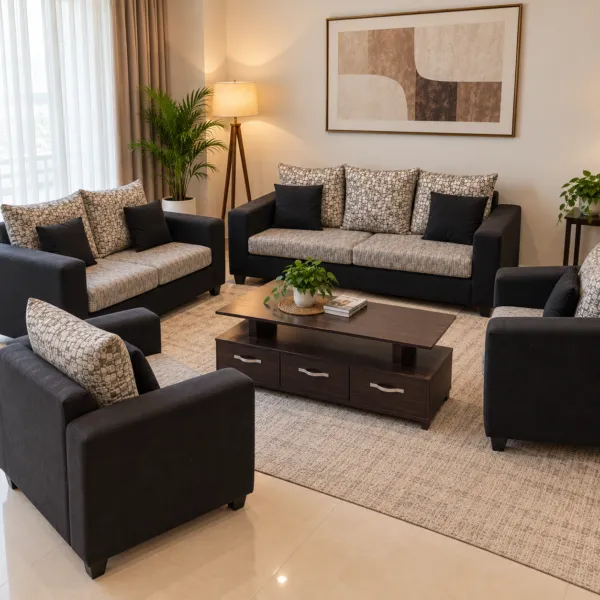Black and White Fabric Sofa Set 7 Seater (3+2+1+1)