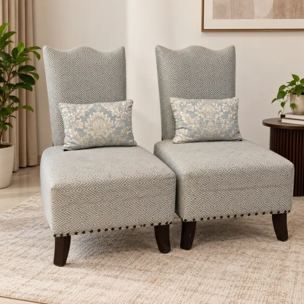 Blue Grey and Cream Sofa Chairs, Set of 2