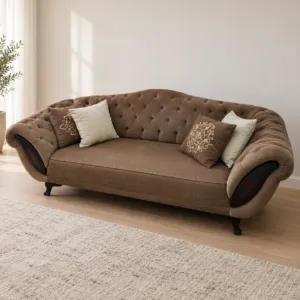Brown Tufted Fabric Sofa 5 Seater