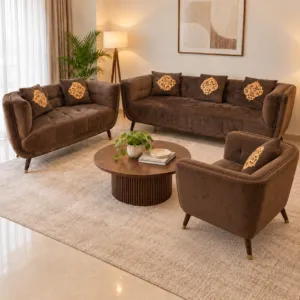 Brown Velvet Look 6 Seater Sofa Set (3+2+1)