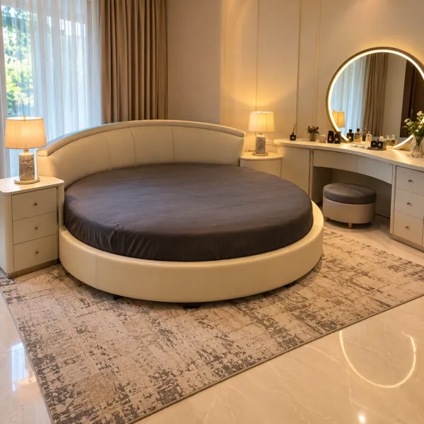 Modern Round Bed Set with Dressing and Storage