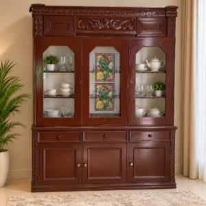 Dark Brown Crockery Wardrobe with Glass Doors