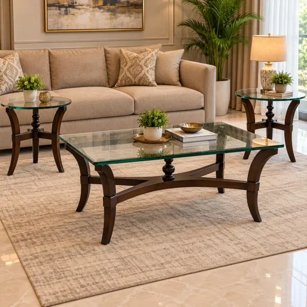 3 Piece Glass Top Center and Side Table Set