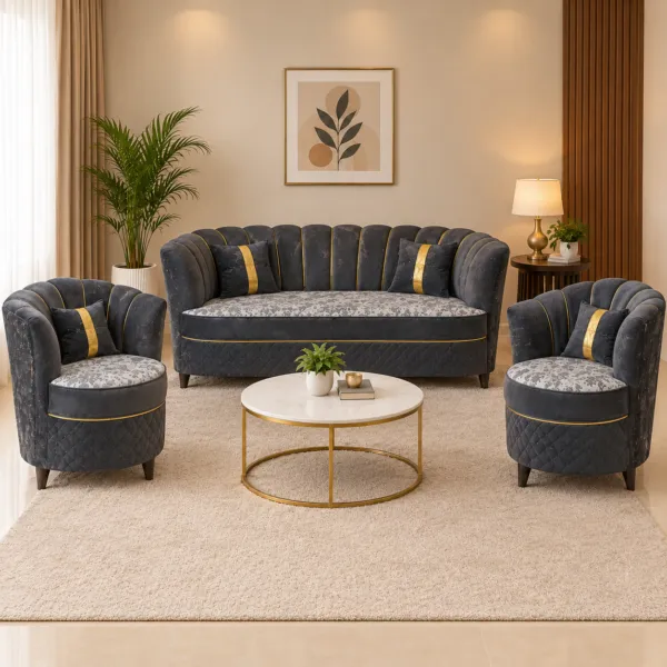 Grey Velvet Look 5 Seater Sofa Set (3+1+1)