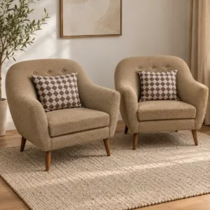 Light Brown Towel Fabric Sofa Chairs Set of 2 with Cushions