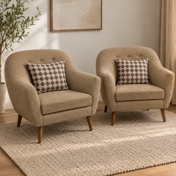 Light Brown Towel Fabric Sofa Chairs, Set of 2