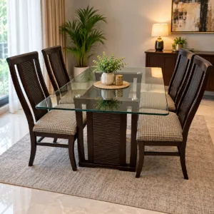 Modern Glass Dining Set in a Warm Interior