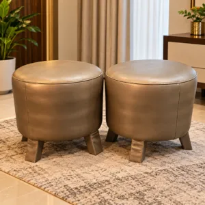 Taupe Leather Ottoman Pair