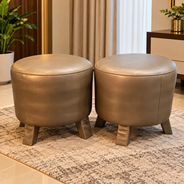 2 Round Bronze Padded Stools with Short Legs