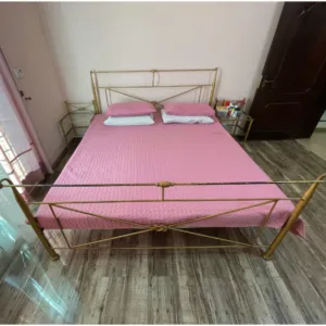 Gold Iron Bed with Side Tables and Mattress