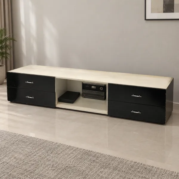 Cream and Black LED Console with 4 Drawers