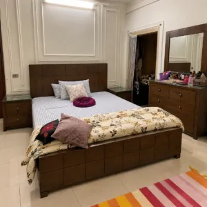 Used Wooden Bed Set with 2 Side Tables and Dressing Table