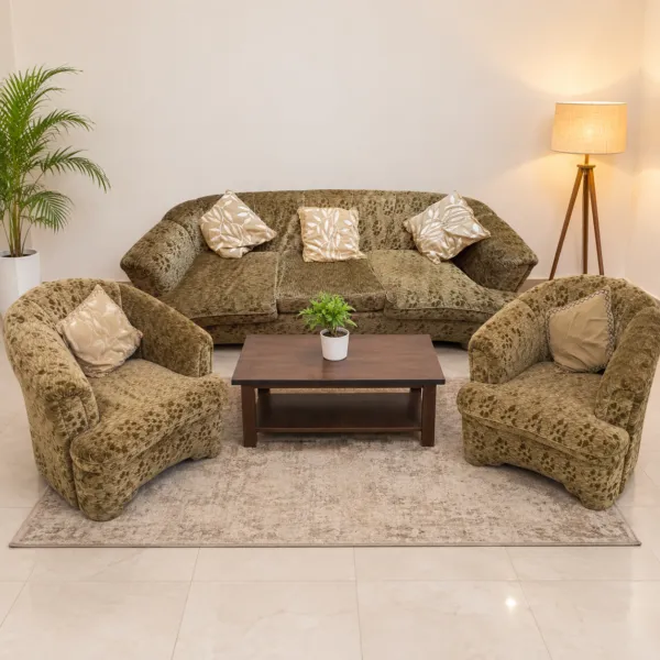 Olive Gold Floral Sofa Set 5 Seater 3+1+1