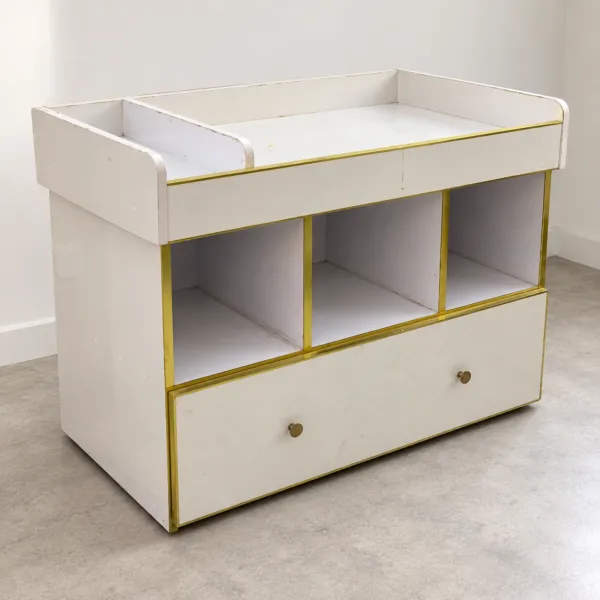 White Storage Trolley with Drawer and Cubbies