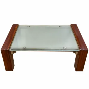 Wood Coffee Table with Frosted Glass Top