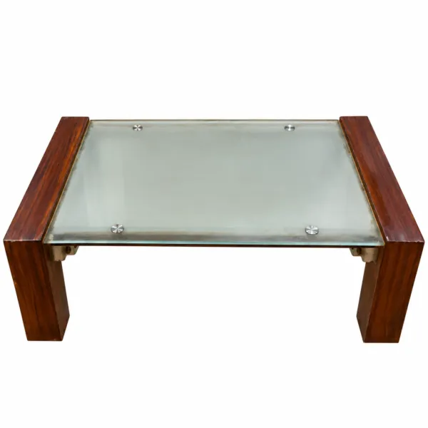 Wood Coffee Table with Frosted Glass Top